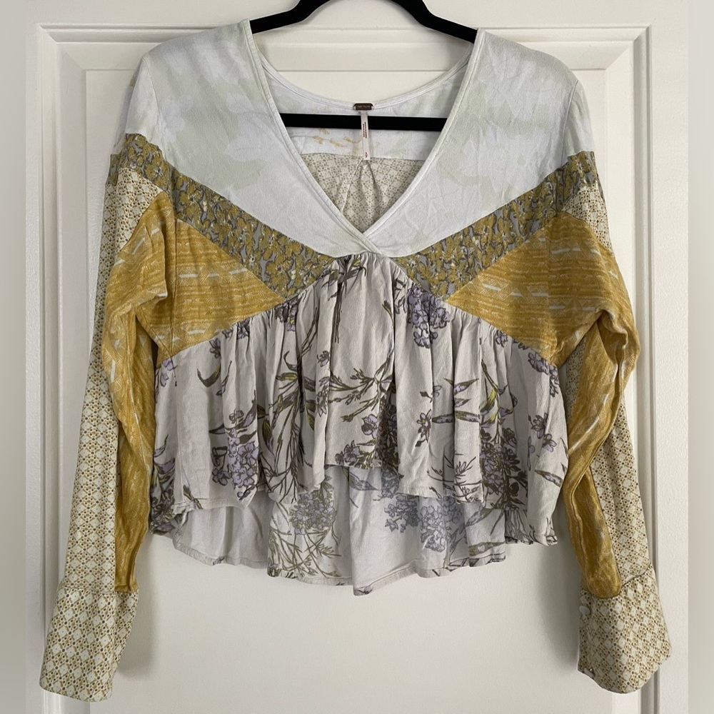 Free People-Aloha State of Mind Women’s Multicolor Patchwork V-Neck Blouse